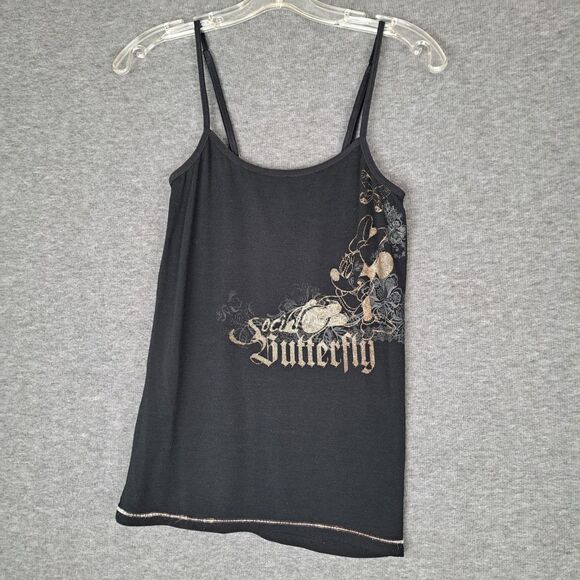 Delta Tops - Delta Tank Top Black Minnie Mouse‎ Gold Sparkle Social Butterfly Stretch Shirt S